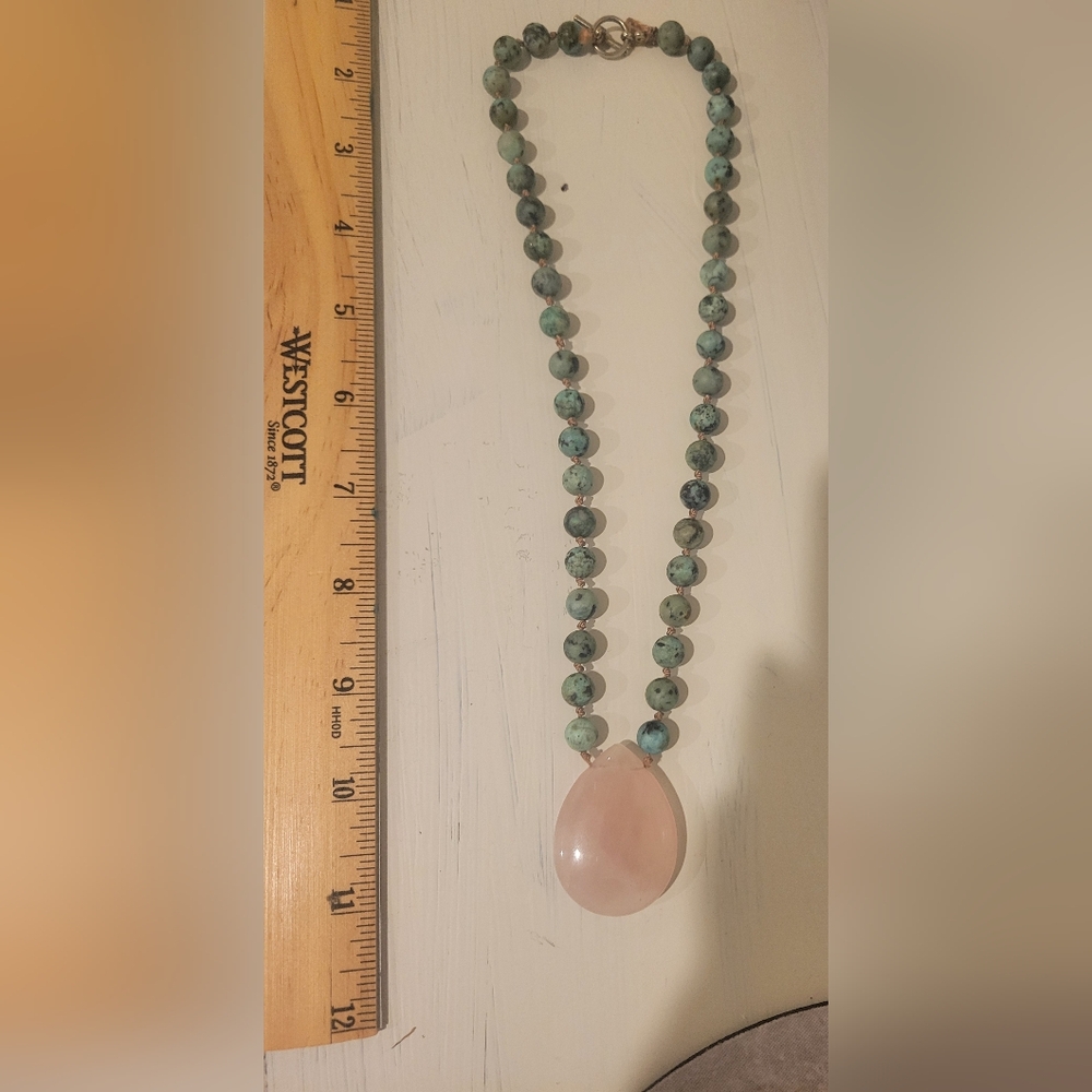 Gorgeous Handmade Natural African Turquoise And Pink Quartz Necklace